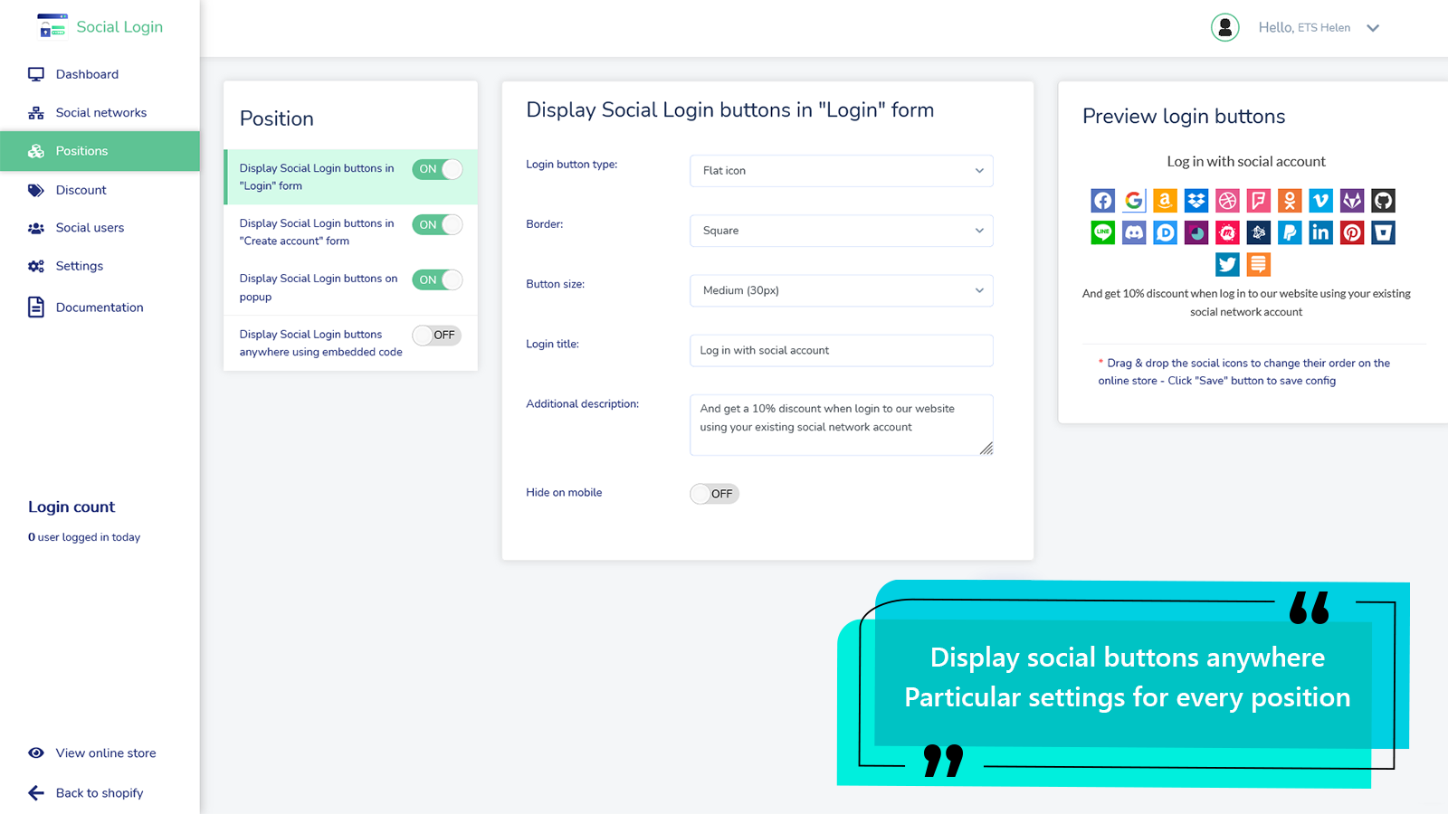 Design des Social Login Buttons