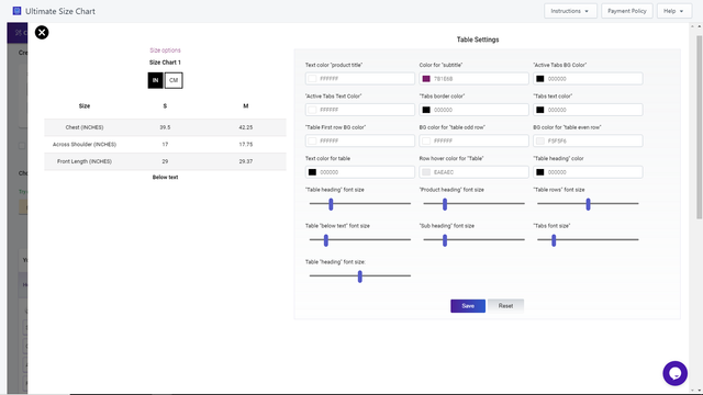 Panneau de personnalisation de tableau