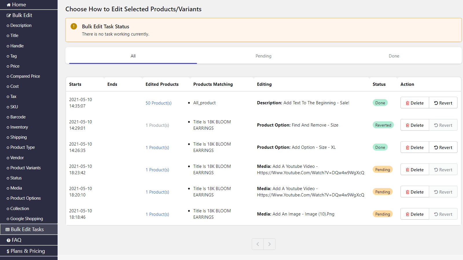 tâches d'édition en masse