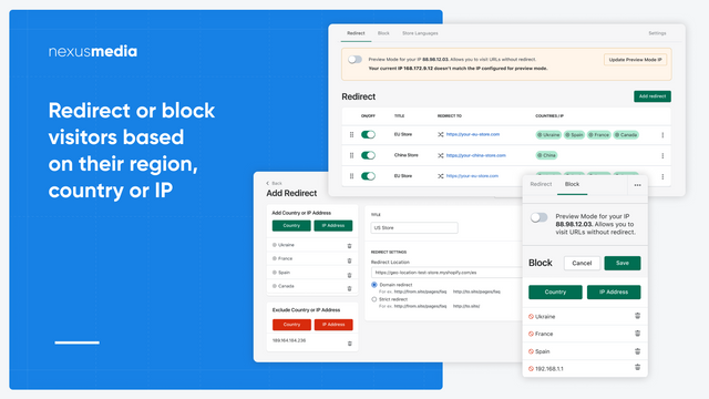 Redirect or block visitors based on their region, country or IP