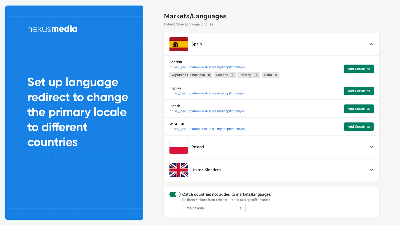 Set up language redirect to change the primary locale