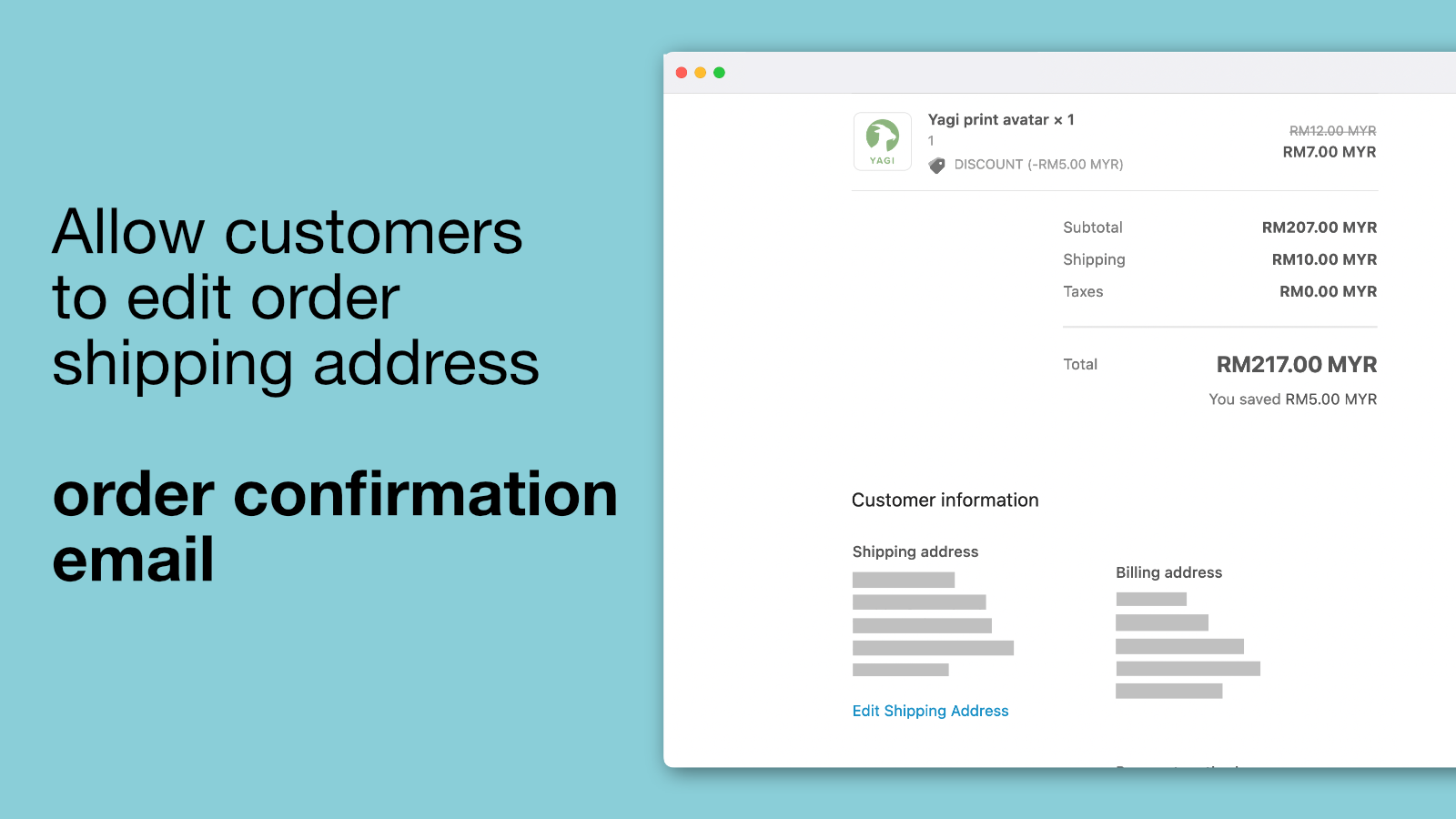 Tillåt kunden att redigera leveransadressen på order-e-post