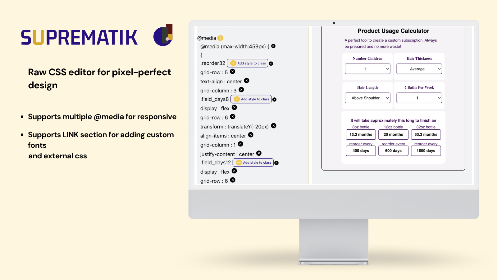 CSS EDITOR width @media and link editing