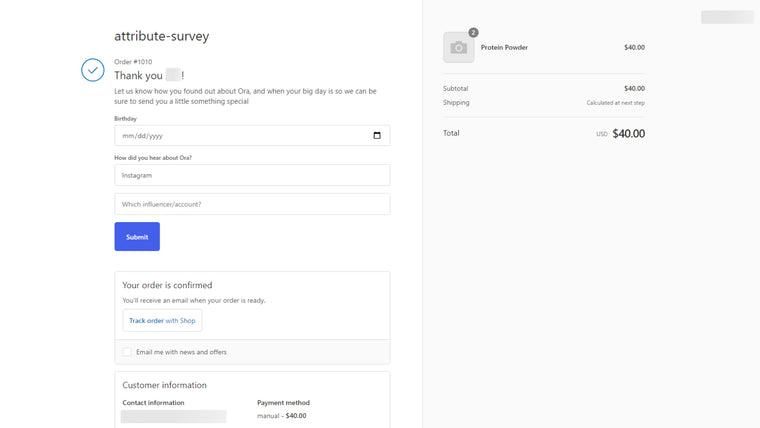 Attribute: Checkout Survey Screenshot