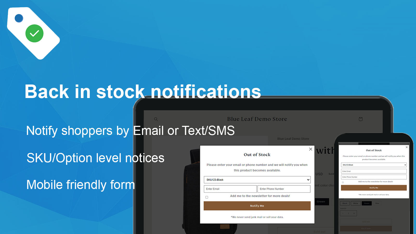 StockWatch: back in stock text Screenshot