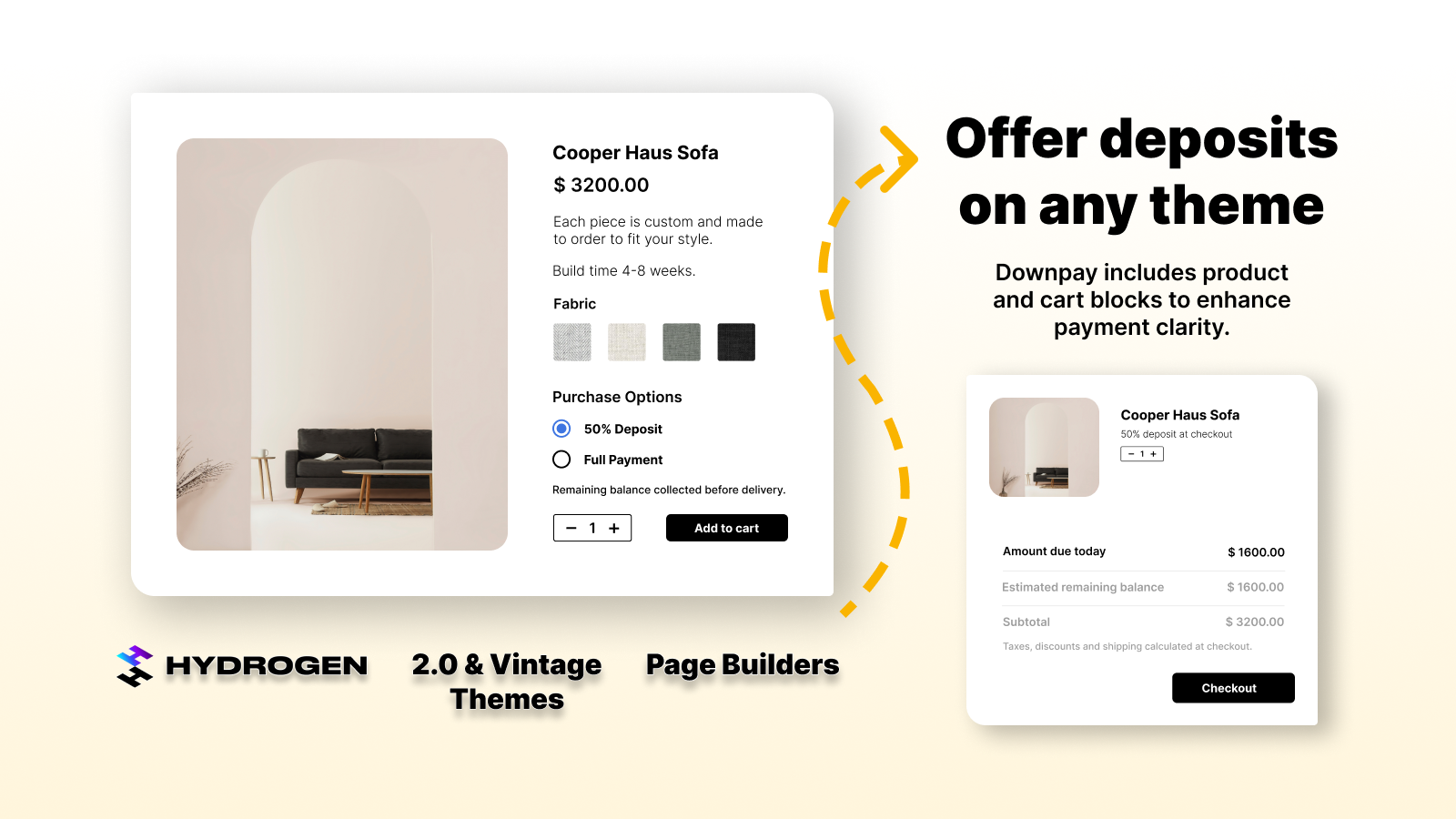 acompte paiement partiel sur les constructeurs de pages de thèmes Shopify sans serveur