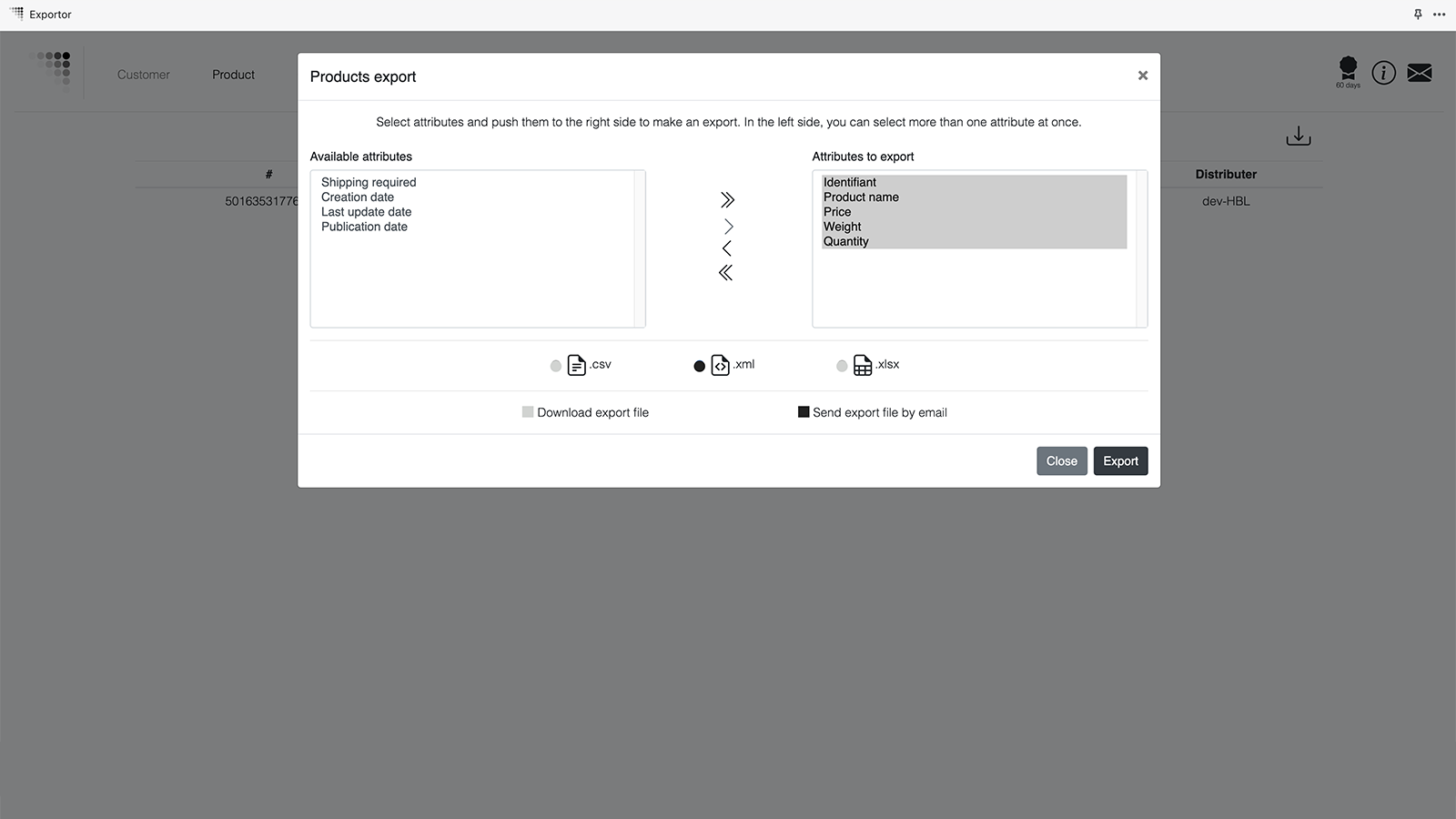 Overview of data export on Exportor