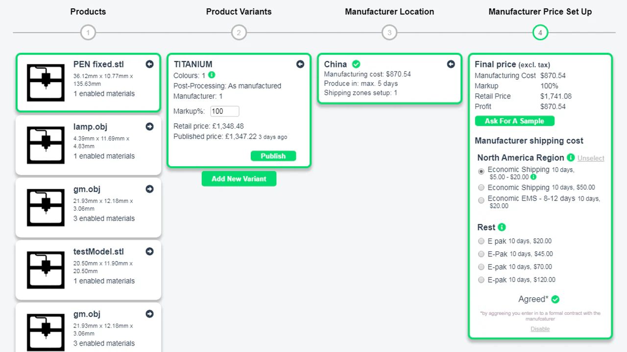 Ajoutez des produits et sélectionnez des fabricants