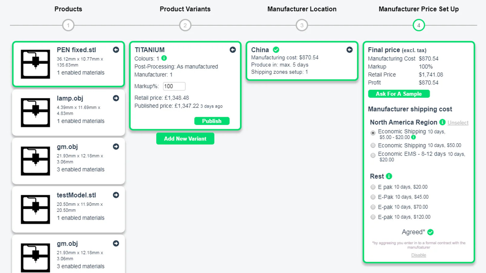 Ajoutez des produits et sélectionnez des fabricants