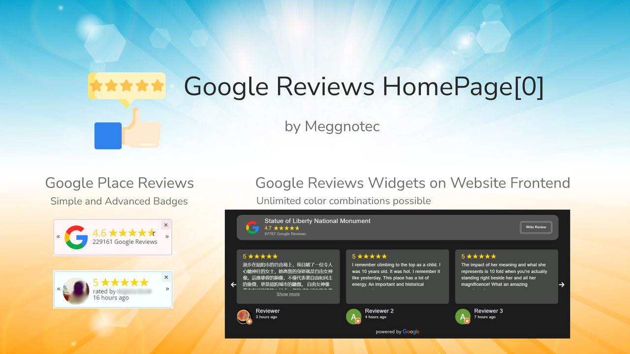Google Reviews by HomePage[0]: Widgets de reseñas y distintivos de calificación