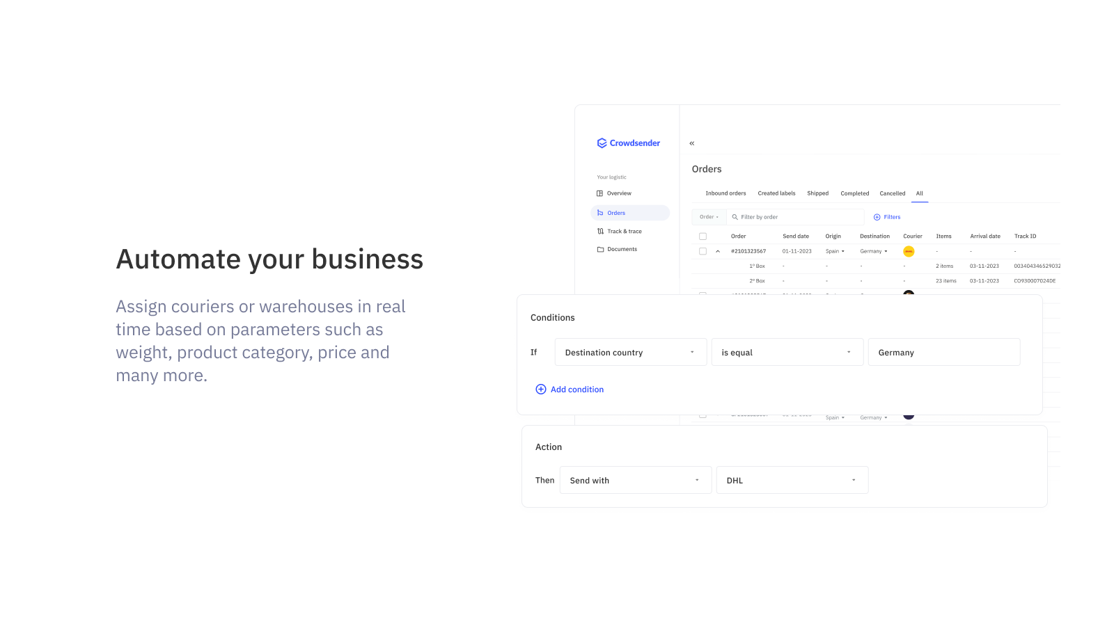 Assign couriers or warehouses in real time based on parameters