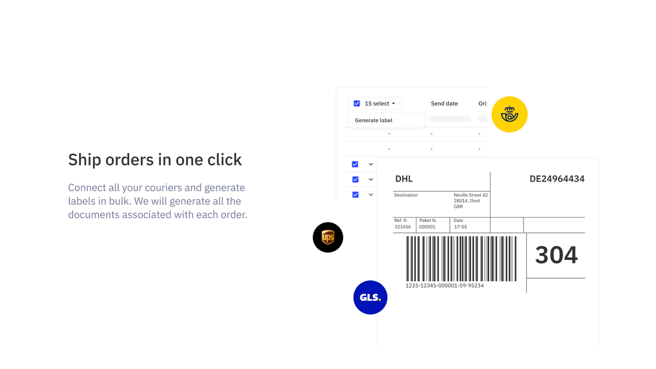 Verbind al uw koeriers en genereer labels in bulk