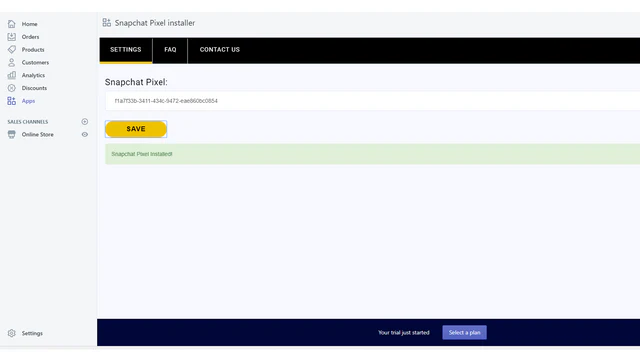 1 - Vista de la aplicación Shopify para instalar el Pixel de Snapchat