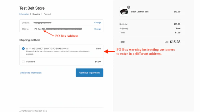 Avertissement du bloqueur de Boîte Postale en raison d'une adresse non livrable.