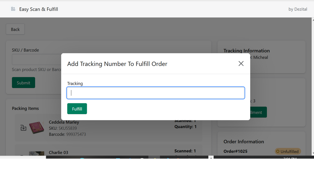 wijs tracking toe met scanner of toetsenbord