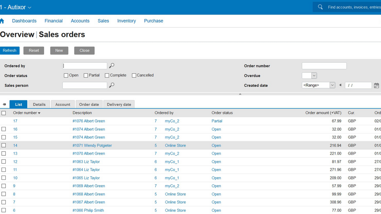 Sales orders in Exact Online