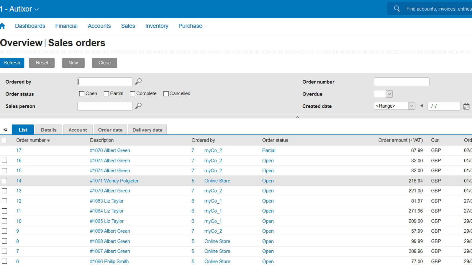 Sales orders in Exact Online