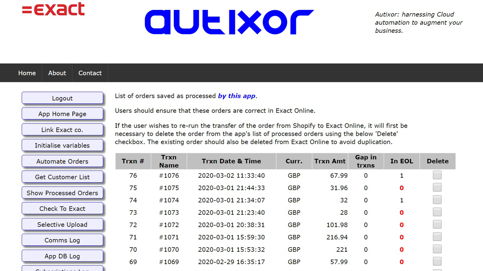 Liste des commandes traitées par Autixor