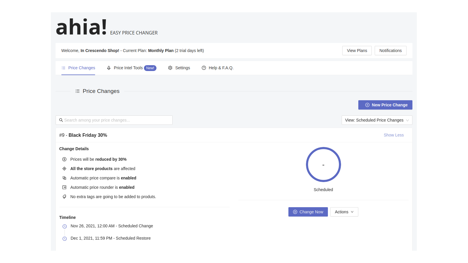 Une interface minimaliste et facile à utiliser pour surveiller vos changements de prix