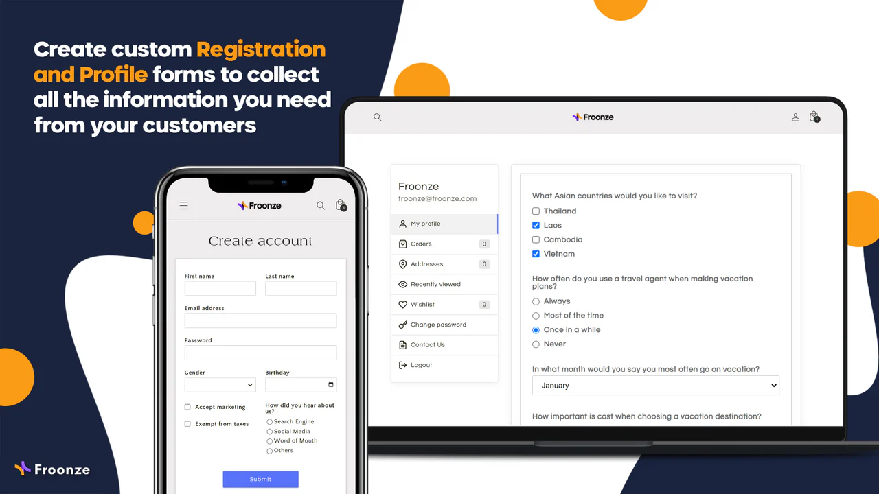 Custom forms, registration form, profile form