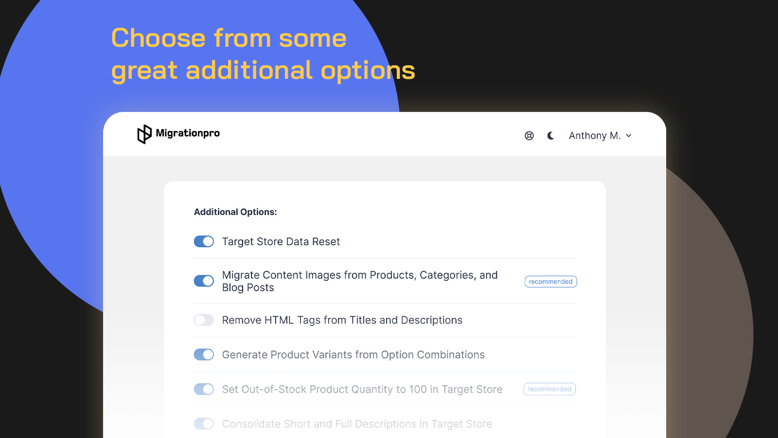 Custom Options for Shopify Store Migration in MigrationPro