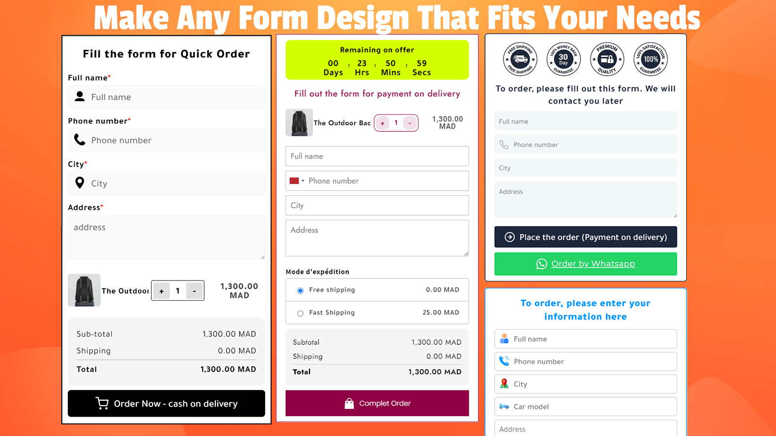 billede viser flere eksempler på cod form app i shopify 