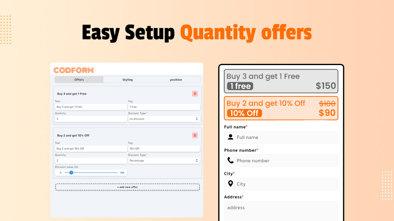 quantity offers editor and example in cod form 