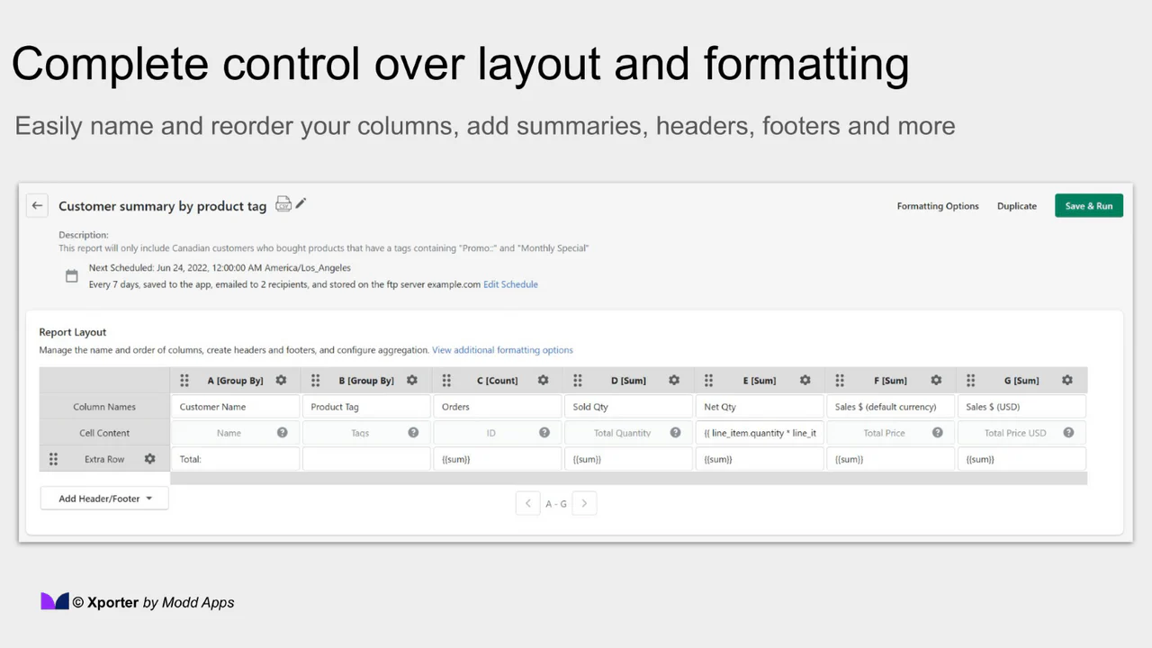 Fuld kontrol over rapportformatering og layout