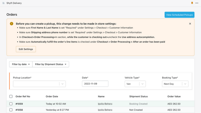 Shyft Delivery - Create bookings easily