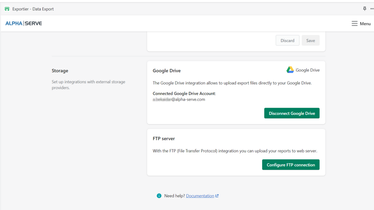 Eksporter produkter og Shopify rapporter direkte til Google Drive