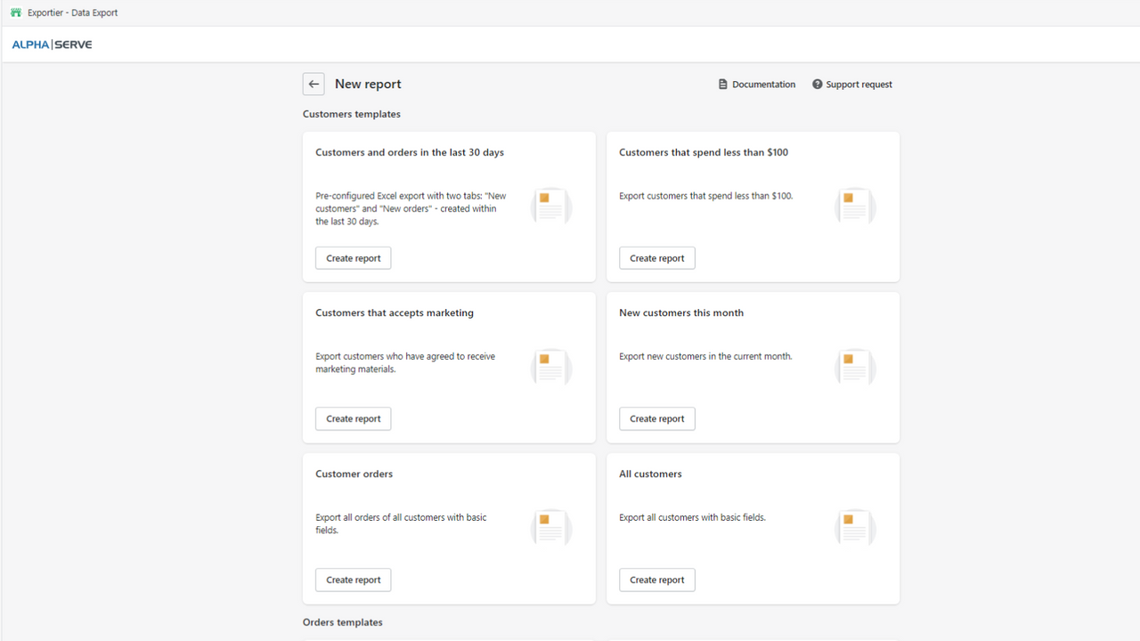 Gestiona la exportación de datos de Shopify con plantillas de informes avanzadas 