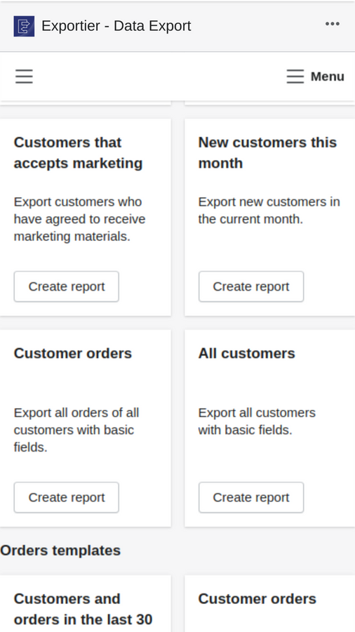 Manage Shopify data export with advanced reports templates 