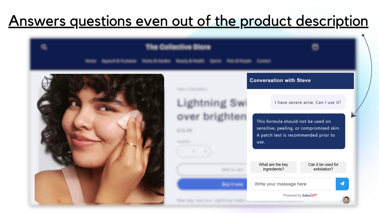 Answers questions out of product description