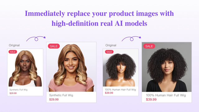 Substitua imagens de produtos por imagens de modelo AI