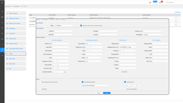 Unlimited number of order filters