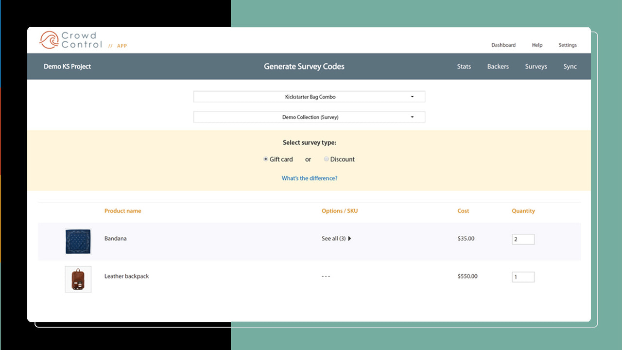 Generates discount/gift card codes for surveys as defined by you