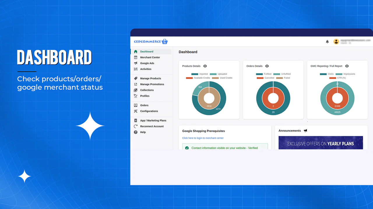 Instrumentpanel, sälj på Google Shopping feed och Shopping Engine,