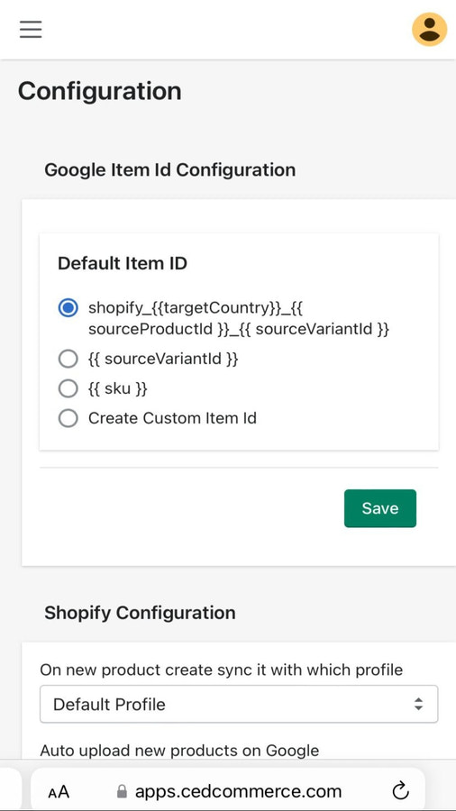 Configuration, Shopify Plus, Google Merchant Center