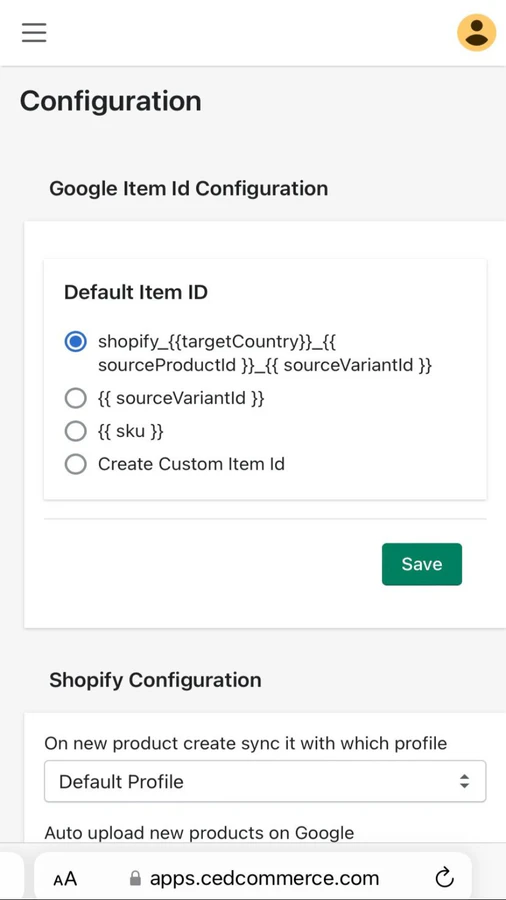 Configuration, Shopify Plus, Google Merchant Center