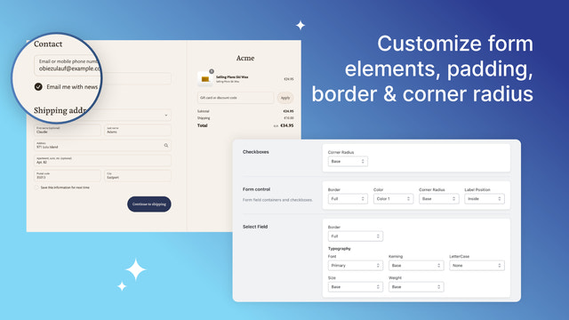 Customize form elements, padding, border & corner radius