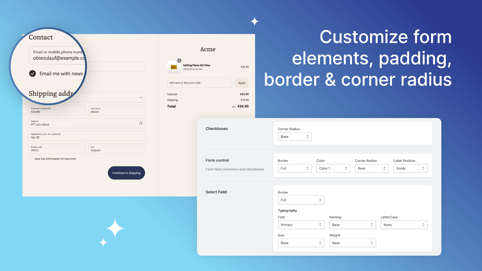 Personalize elementos de formulário, padding, borda e raio de canto