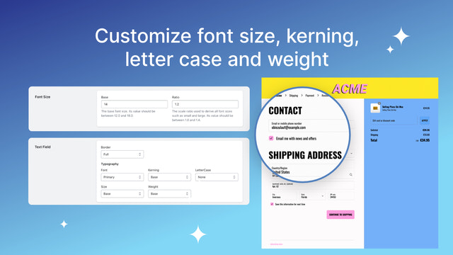 Customize font size, kerning, letter case and weight