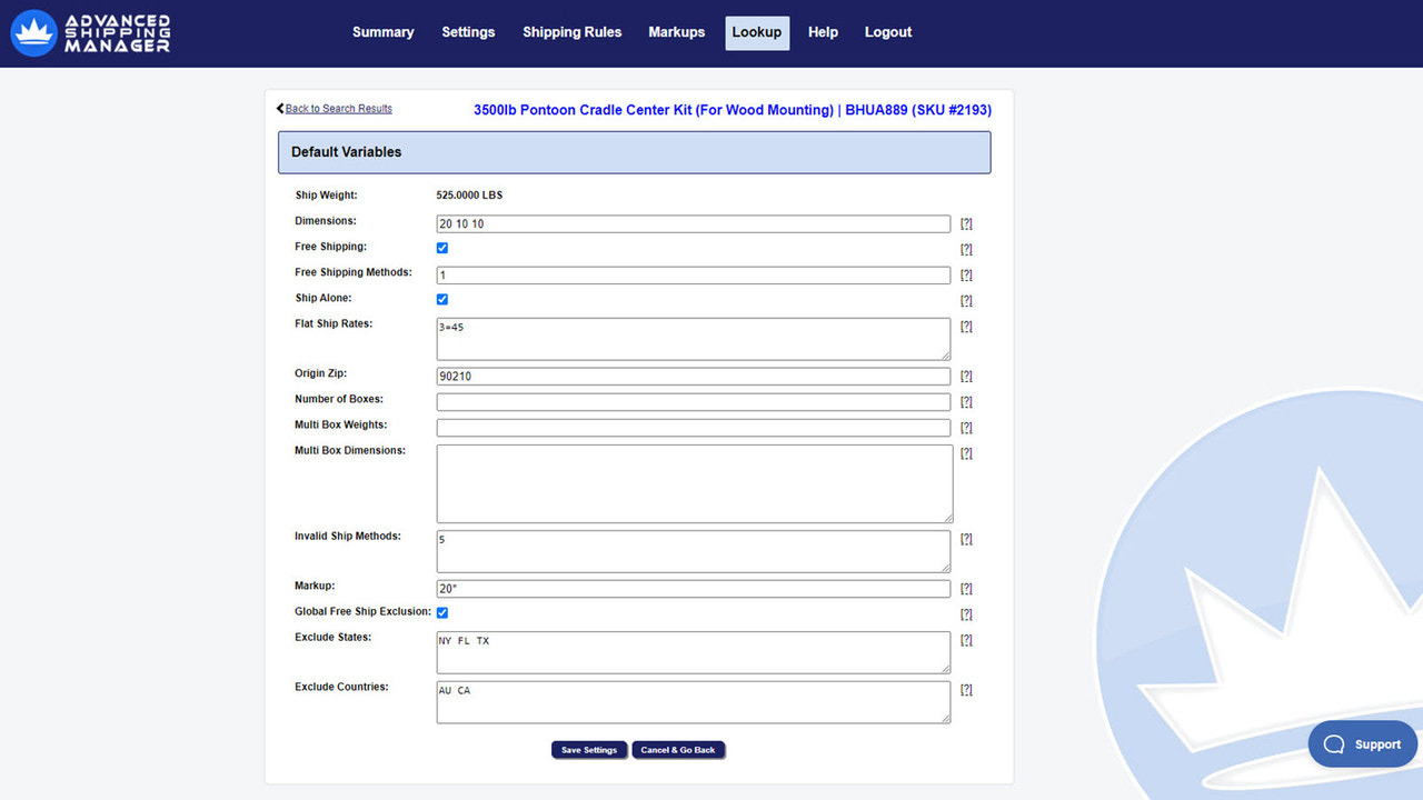 Page d'édition de produit montrant les différents attributs contrôlés