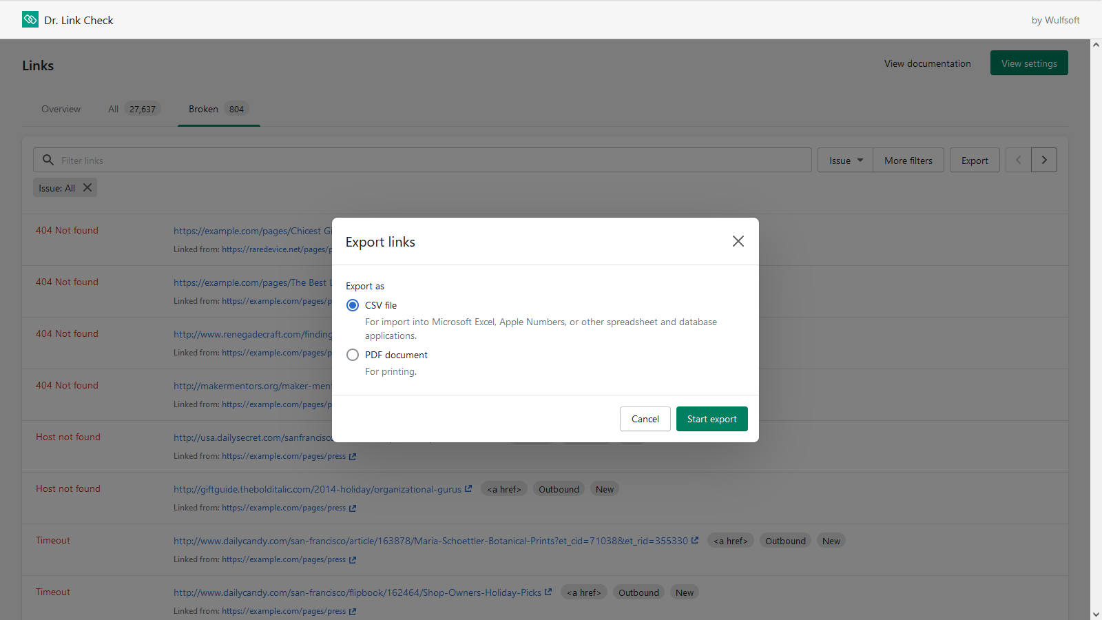 Exportieren zu CSV oder PDF