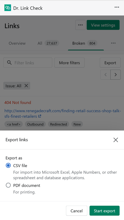 Export to CSV or PDF