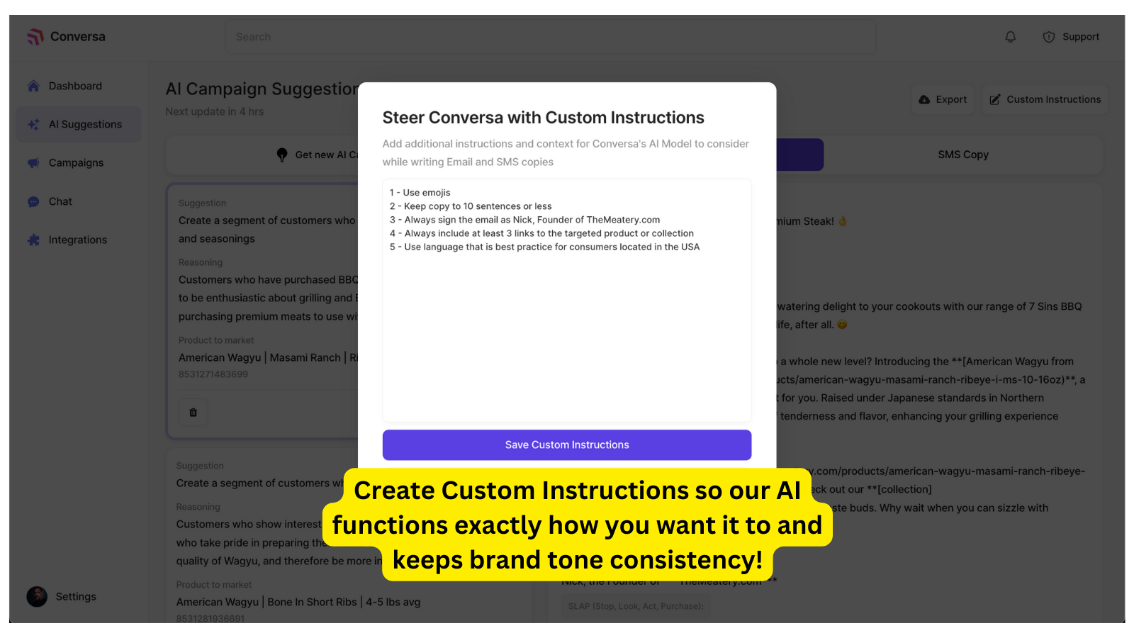 Create Custom Instructions so that our AI follows your direction