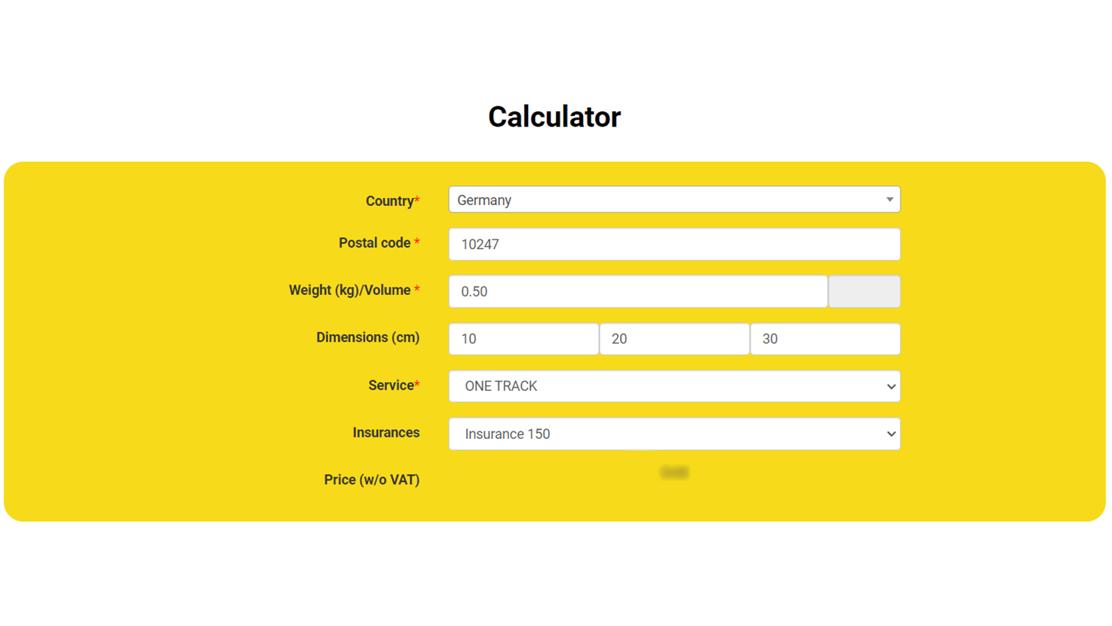 Calculator - krijg echte prijzen voor bestemming en gewicht