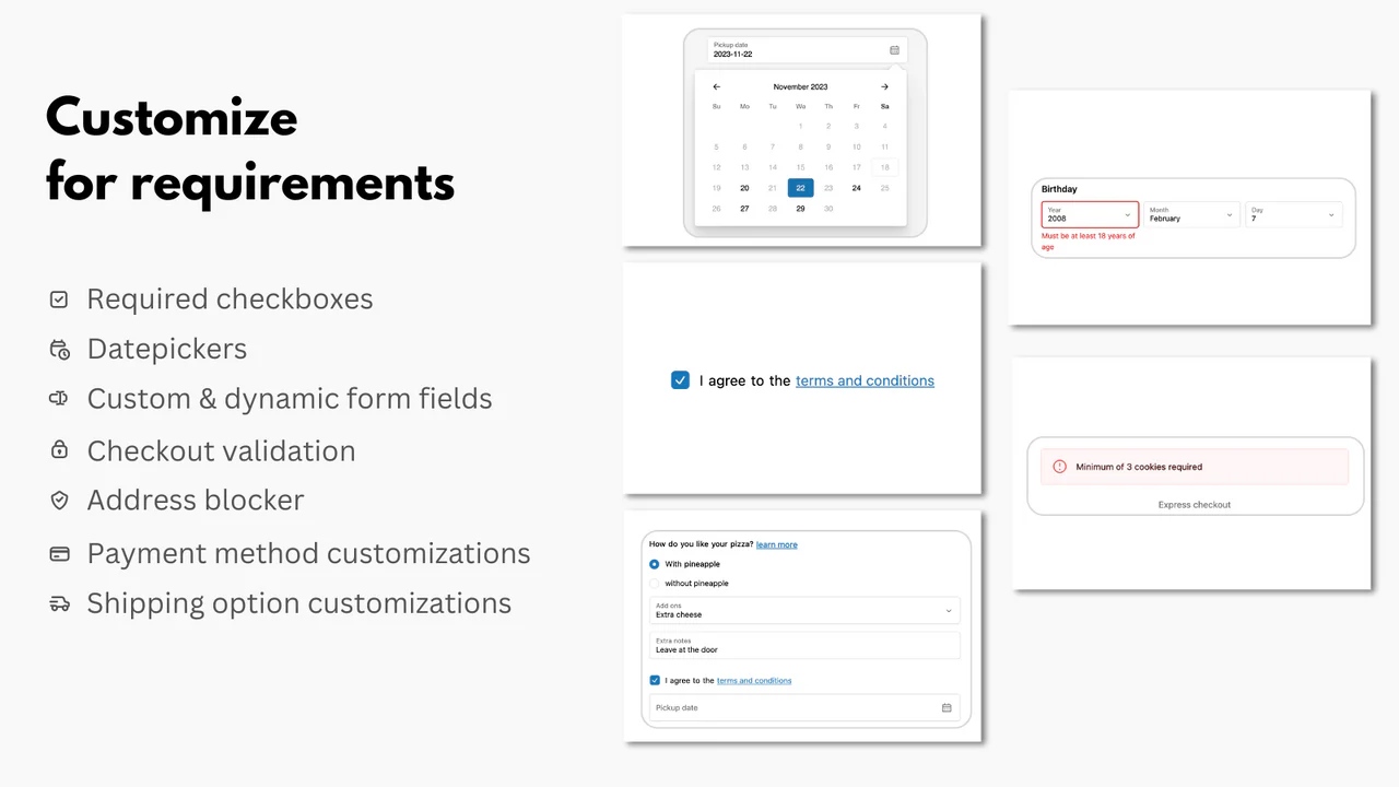 checkout customizations for business requirements