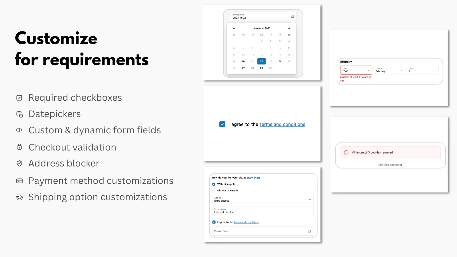 checkout customizations for business requirements