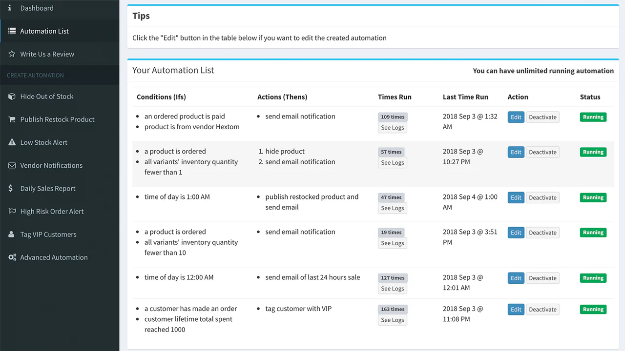 Shopify App, Simple Shop Automation av Hextom Inc, automation bo